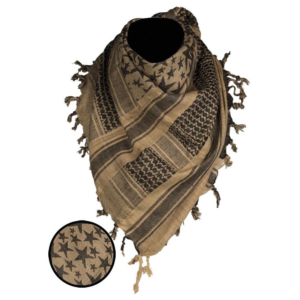 Pañuelo Shemagh estrellas coyote/negro de algodón