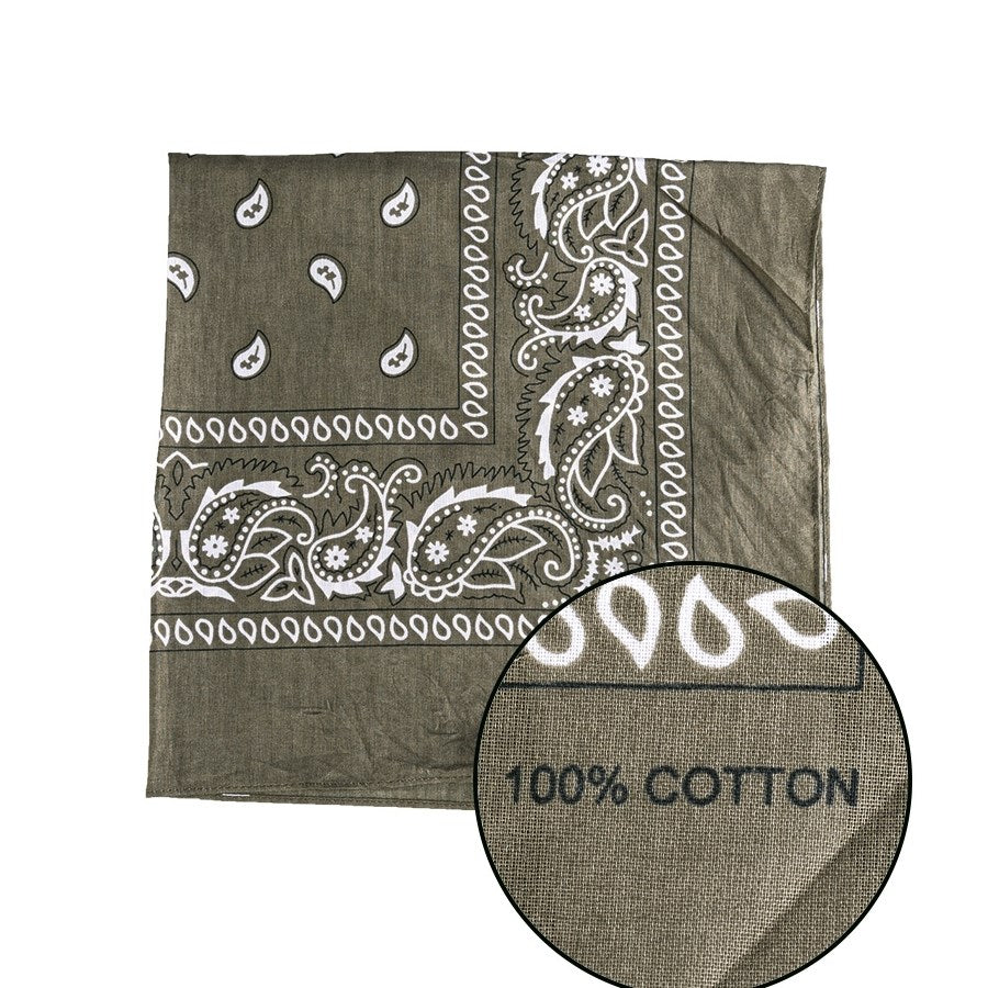 Pañuelo Western Verde 55 x 55 cm, cuatro puntas, algodón 100% con estampado