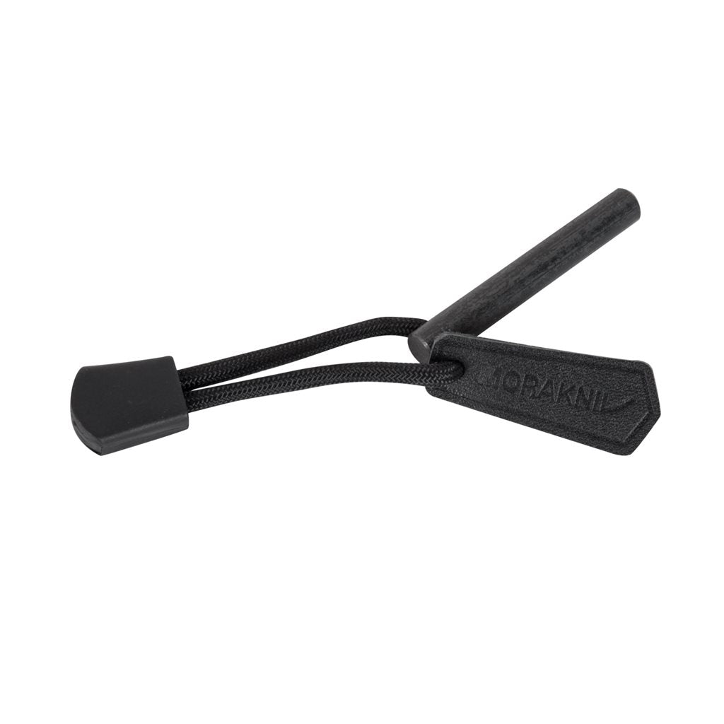 Cuchillo ELDRIS negro de cuello, hoja fija 55 mm, funda de plástico y pedernal