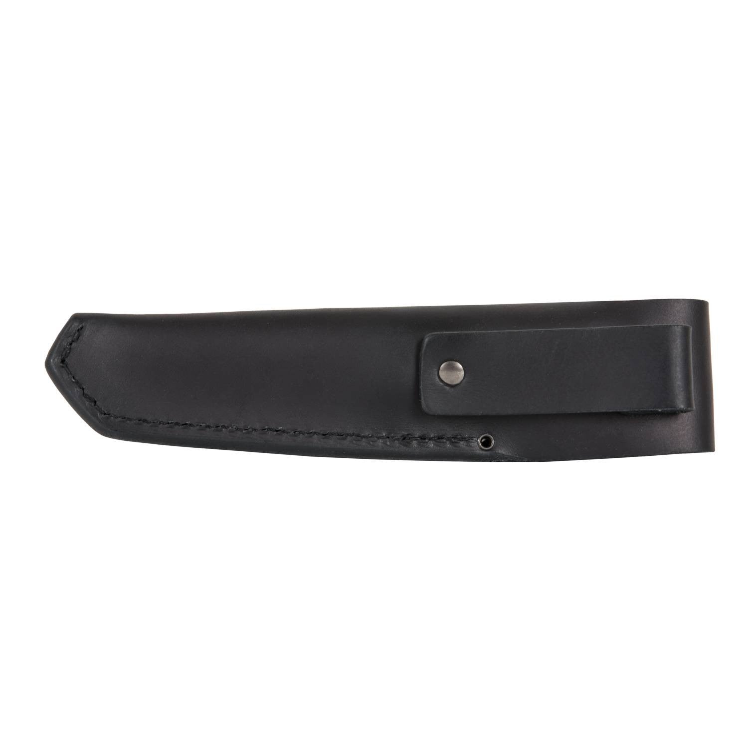 Cuchillo Mora Garberg con funda de cuero negra, mango antideslizante y hoja de acero inoxidable