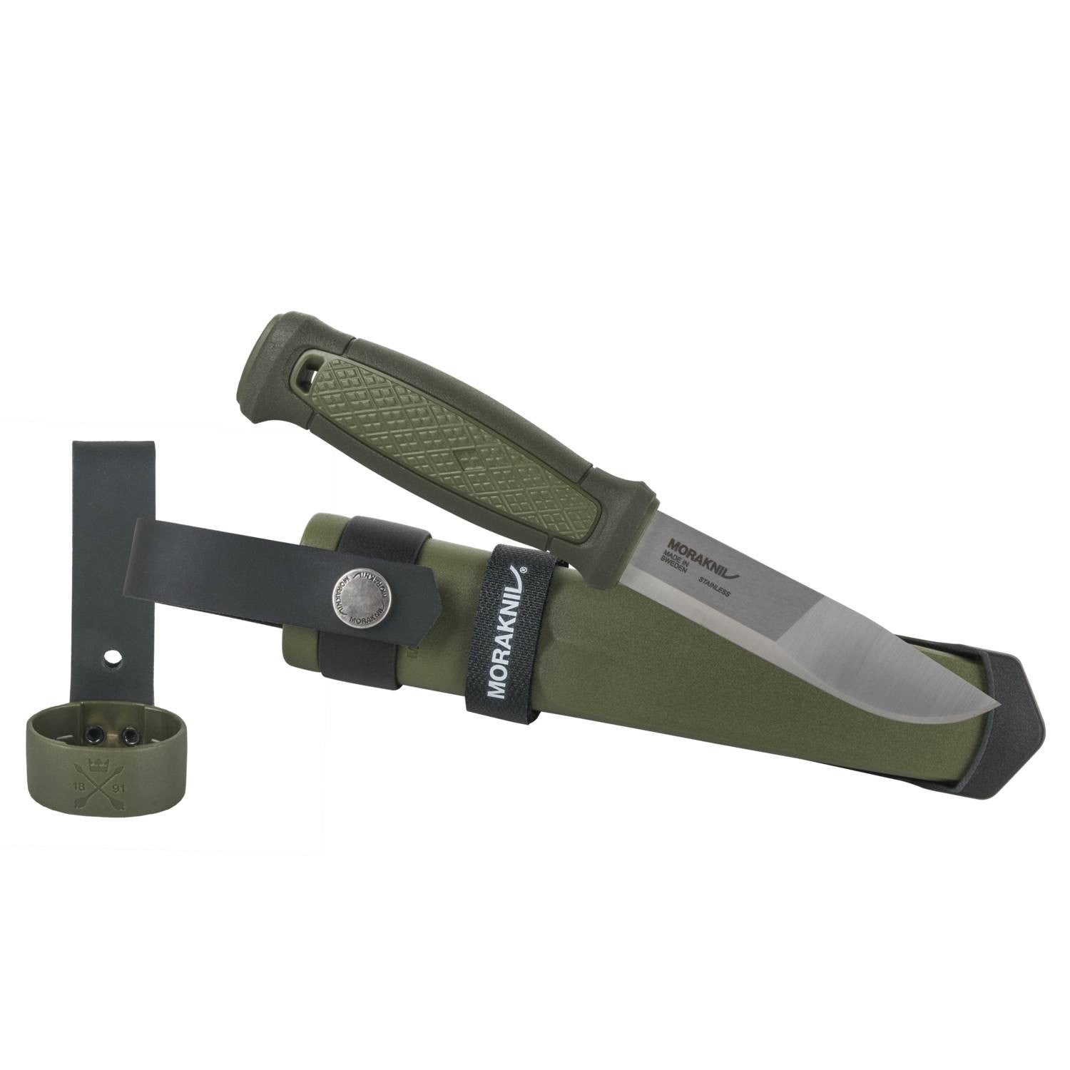 Mora Kansbol Multi-Mount verde, cuchillo fijo con hoja 109 mm en acero 12C27 y funda MULTI-MOUNT