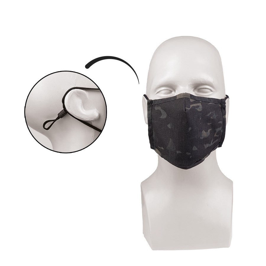 Mascarilla SQUARE-SHAPE rip-stop MULTITARN Negra, protección de boca y nariz