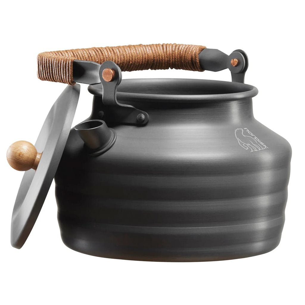 Tetera de aluminio 1,3 l gris con tapa y asa de madera