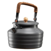 Tetera de aluminio 1,3 l gris con tapa y asa de madera