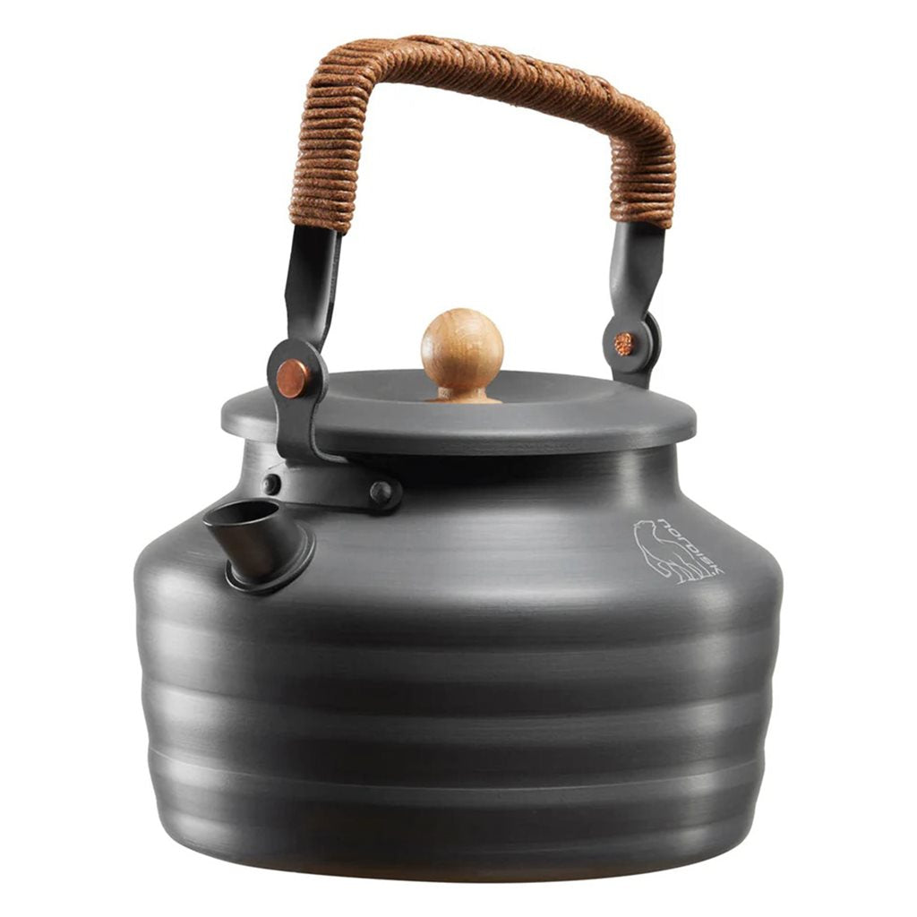 Tetera de aluminio 1,3 l gris con tapa y asa de madera