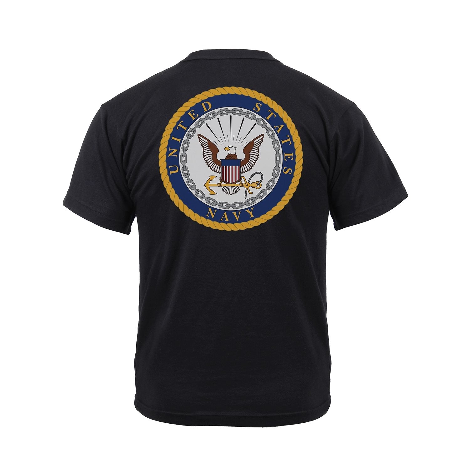 Camiseta negra US NAVY VETERAN con estampado en pecho y emblema en la espalda