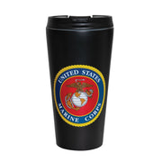 Taza térmica USMC negra con logo colorido, 500 ml, acero inoxidable y tapa de rosca