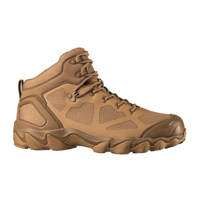 Botas CHIMERA MID Coyote vista lateral, botín táctico con suela de goma y refuerzos en puntera y talón