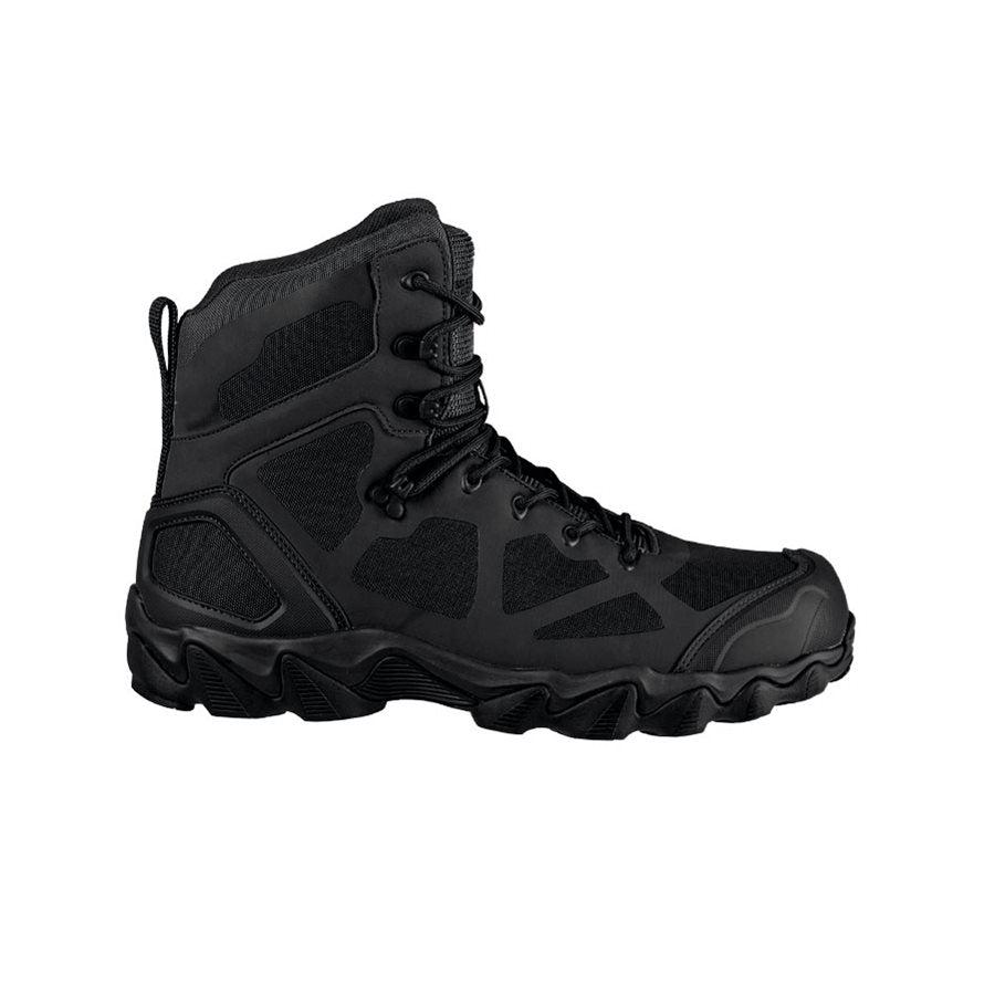 Botines CHIMERA High negros, vista lateral con suela de goma y refuerzos en puntera y talón