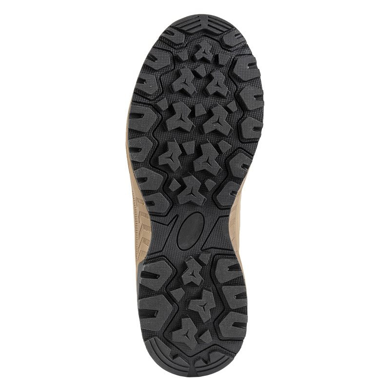Botines ASSAULT MID COYOTE con suela de goma y diseño tobillero, calzado transpirable para climas cálidos.