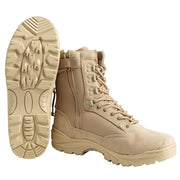 Botas TACTICAL con cremallera YKK en khaki, combinación de cuero, CORDURA y suela de goma