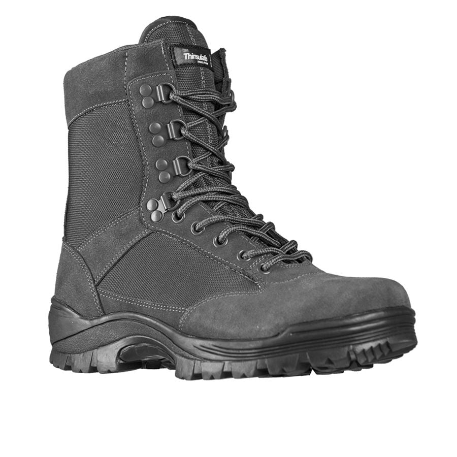 Botas tácticas TACTICAL con cremallera YKK grises, piel vacuna, CORDURA y suela de goma