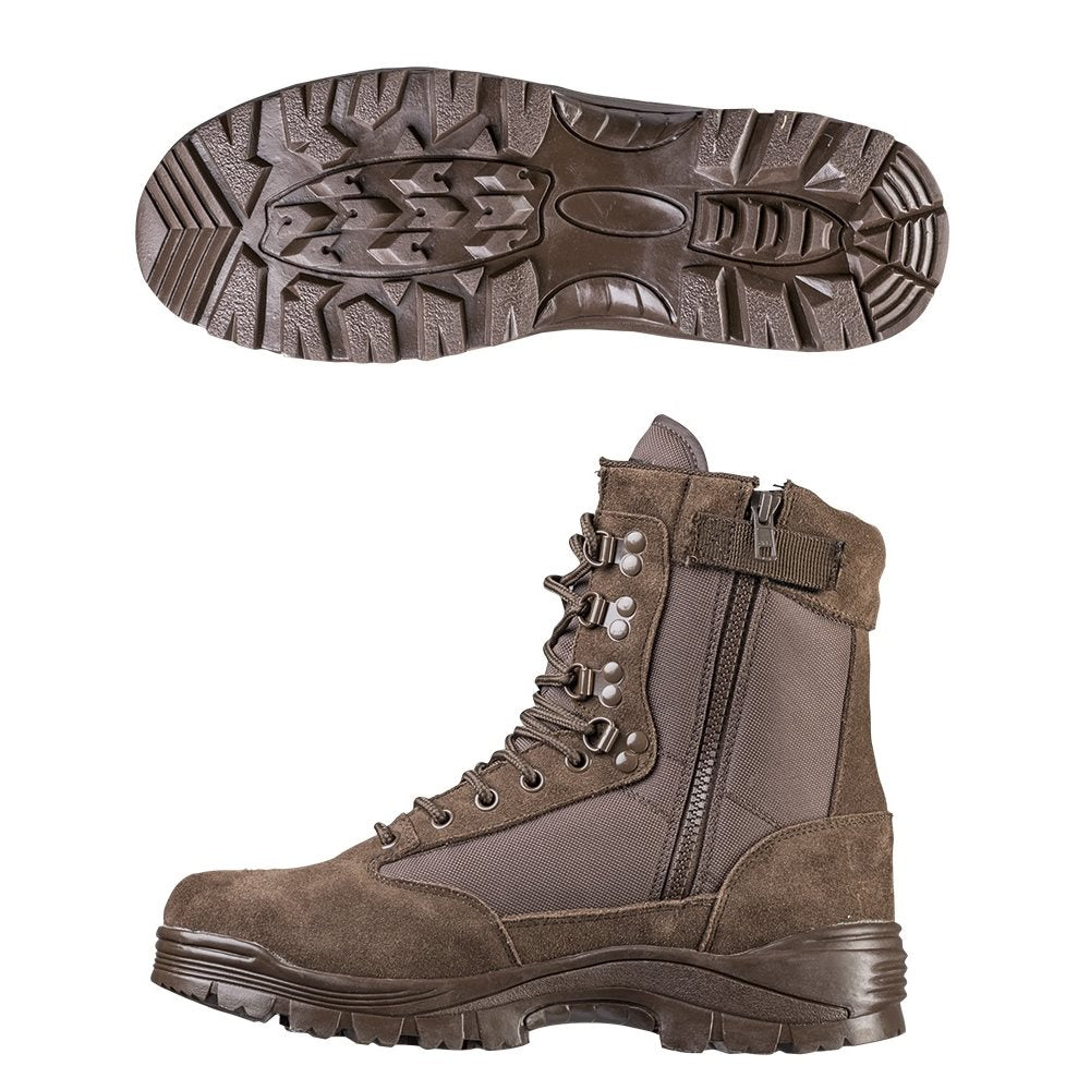Botas tácticas marrón con cremallera YKK - piel de vaca, CORDURA, Thinsulate y suela de goma