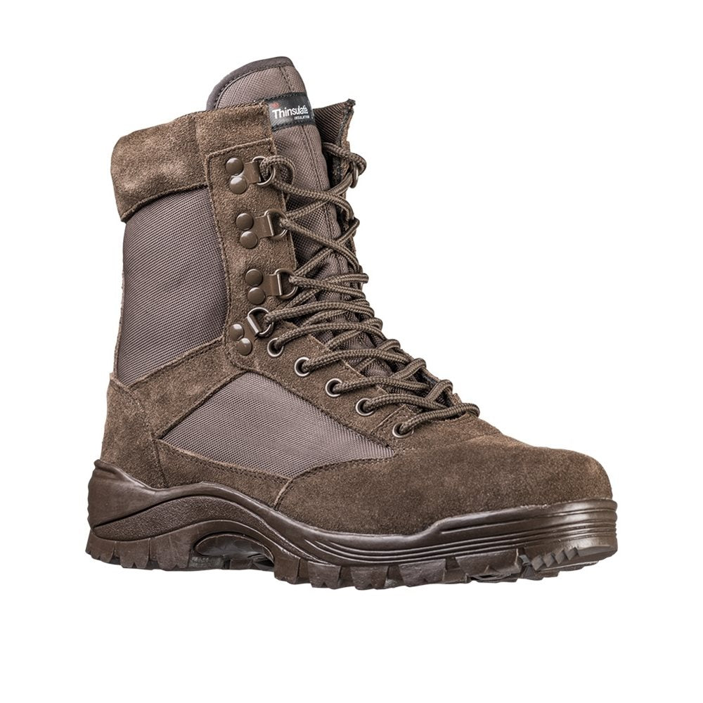 Botas tácticas marrón con cremallera YKK - piel de vaca, CORDURA, Thinsulate y suela de goma