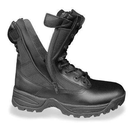Botas tácticas TACTICAL negras con dos cremalleras YKK, cuero de vaca, CORDURA y suela de goma