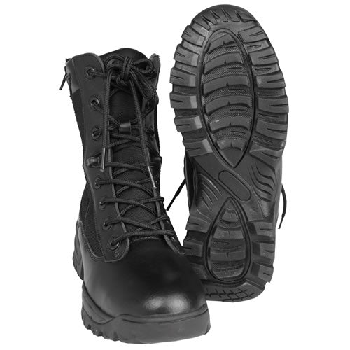 Botas tácticas TACTICAL negras con dos cremalleras YKK, cuero de vaca, CORDURA y suela de goma