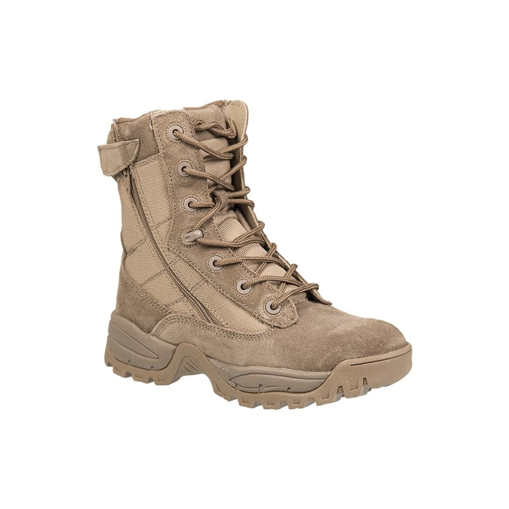 Botas TACTICAL COYOTE en color coyote con dos cremalleras YKK, piel vacuna y Cordura
