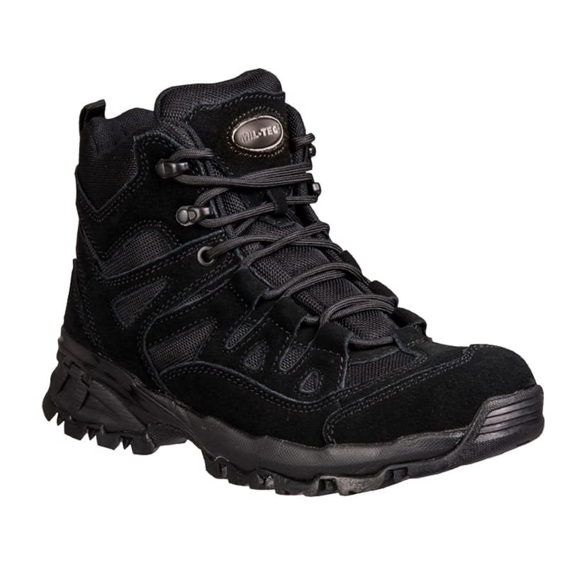 Botines SQUAD 5" negros, parte superior cuero vacuno y poliéster, vista lateral