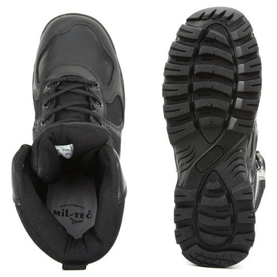 Botas COMBAT Generation II Mil-Tec negras de cuero con cordones rápidos