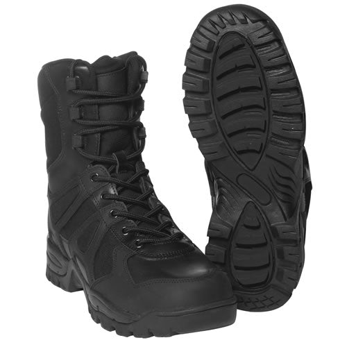Botas COMBAT Generation II Mil-Tec negras de cuero con cordones rápidos
