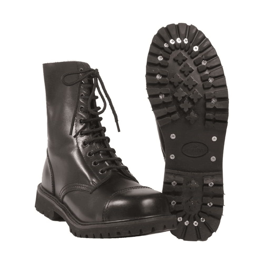 Botas INVADER altas negras con 10 ojales, puntera de acero y piel bovina