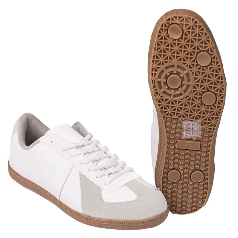 Zapatillas deportivas blancas estilo BW, piel de vacuno y puntera de ante, suela de goma antideslizante