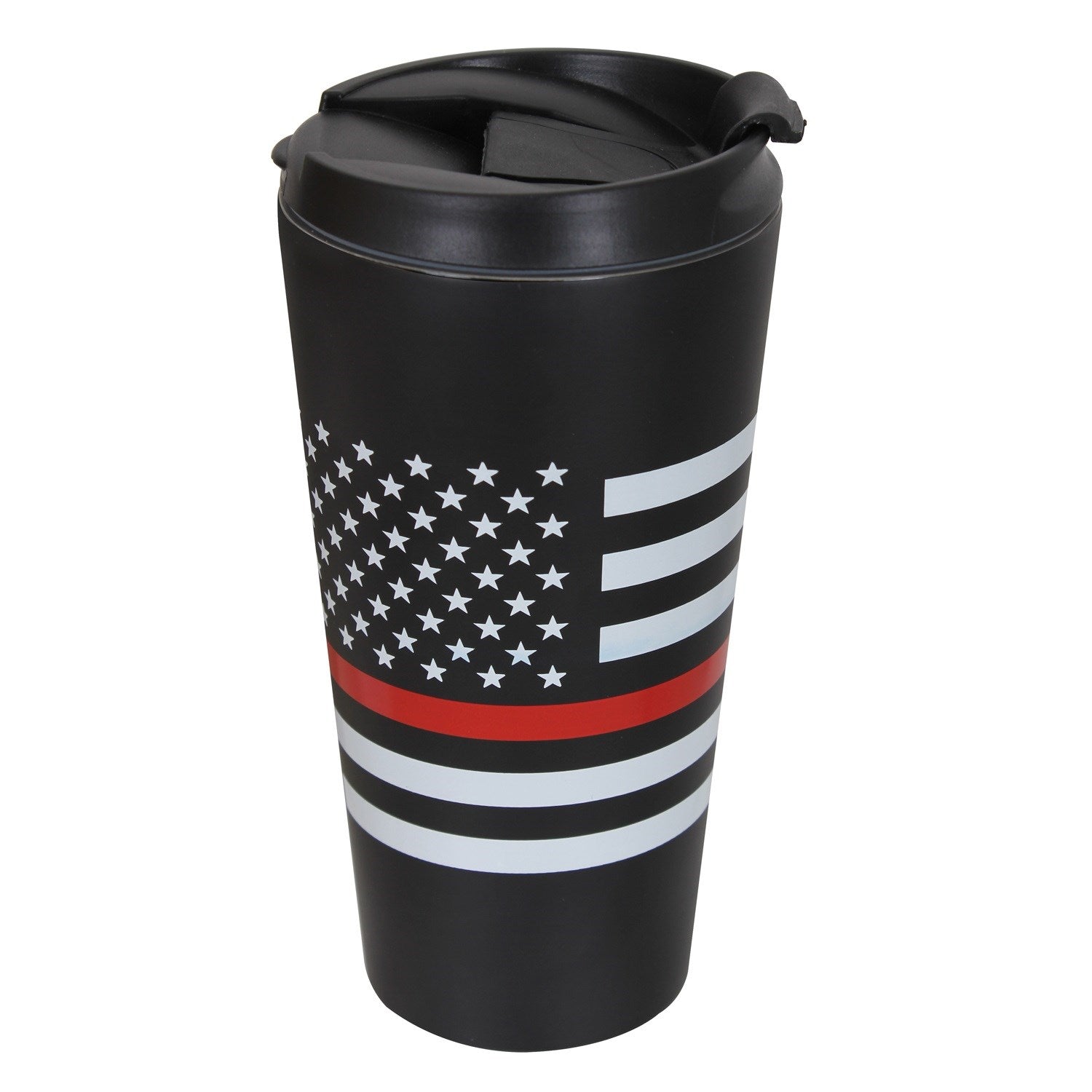Vaso térmico negro con bandera EE. UU. y franja roja, 500 ml