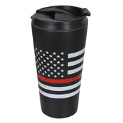 Vaso térmico negro con bandera EE. UU. y franja roja, 500 ml