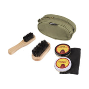 Kit de limpieza para calzado en funda verde con 2 cepillos, paño y cremas (negra e incolora)