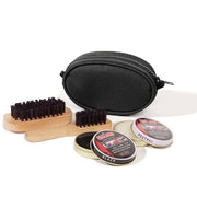 Kit de limpieza de calzado negro en estuche con cremallera, incluye 2 cepillos, 2 cremas y 1 paño de limpieza