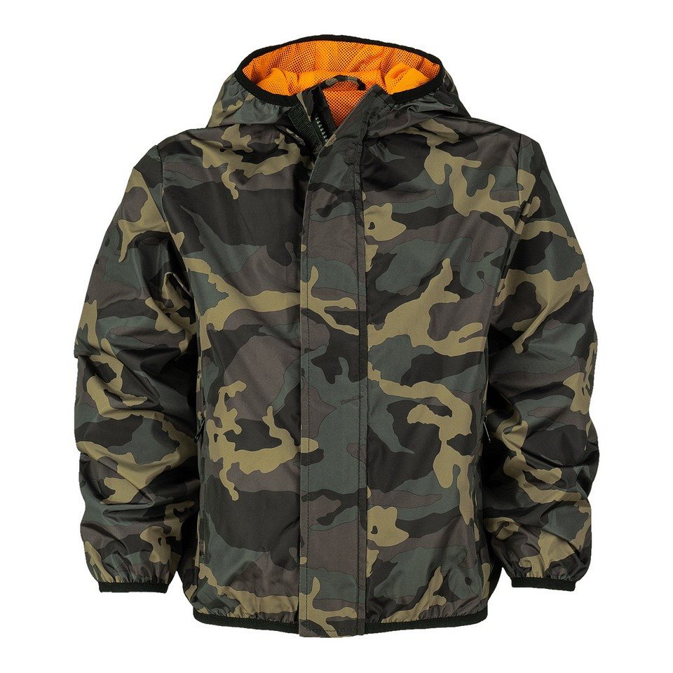 Chaqueta infantil WINDJACKET WOODLAND en poliéster con forro de malla naranja y cremallera central