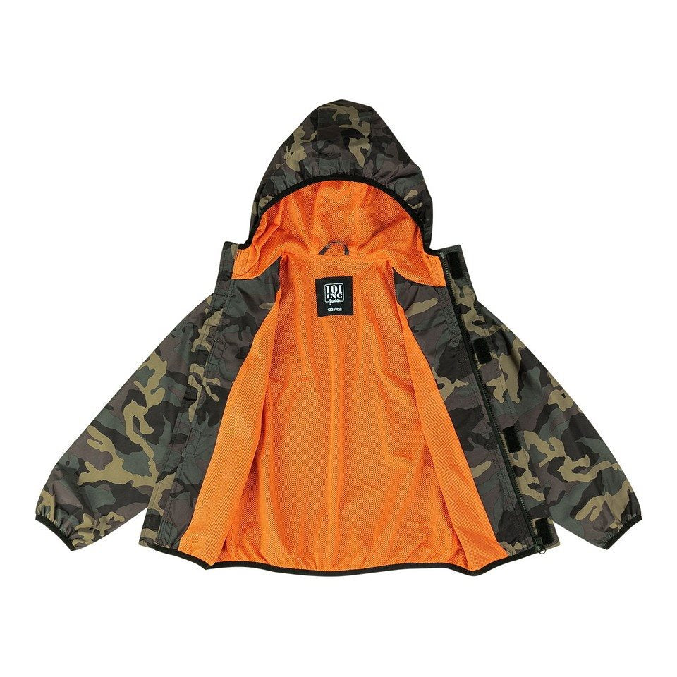 Chaqueta infantil WINDJACKET WOODLAND en poliéster con forro de malla naranja y cremallera central