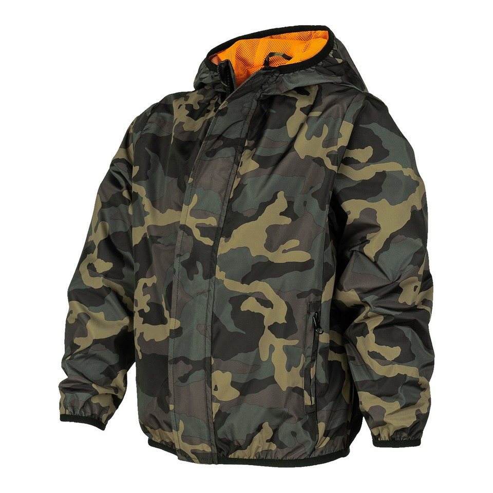 Chaqueta infantil WINDJACKET WOODLAND en poliéster con forro de malla naranja y cremallera central