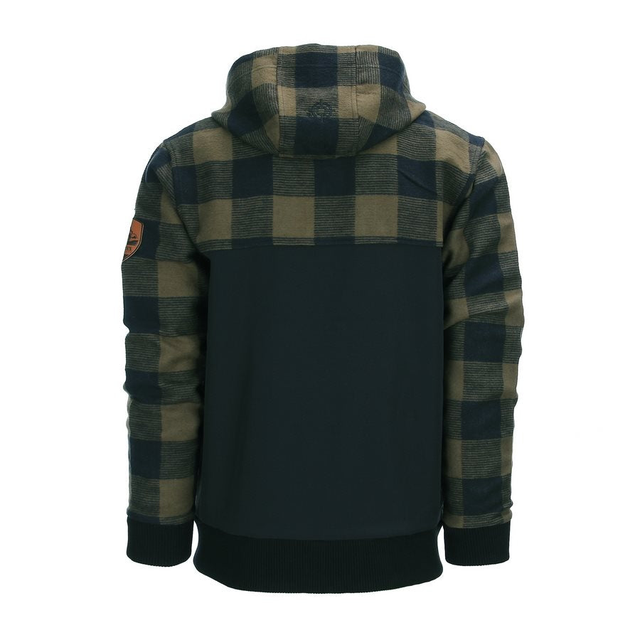 Sudadera LUMBERSHELL FOSTEX verde y negra con cremallera y detalles softshell