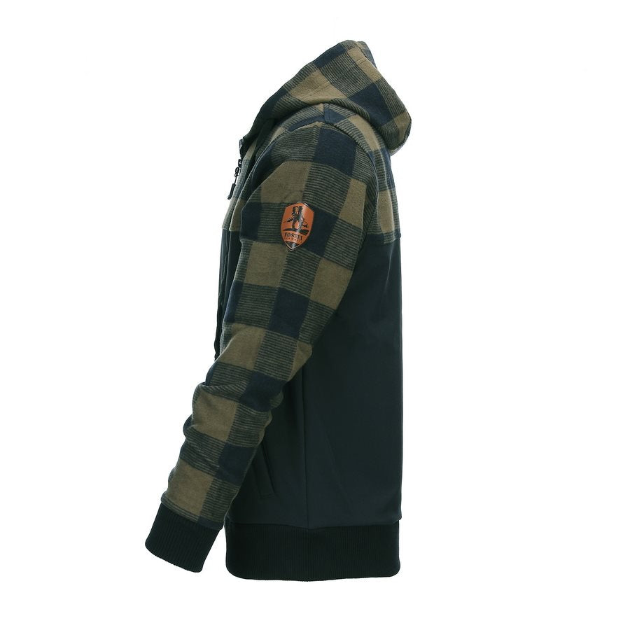 Sudadera LUMBERSHELL FOSTEX verde y negra con cremallera y detalles softshell