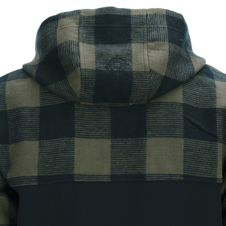 Sudadera LUMBERSHELL FOSTEX verde y negra con cremallera y detalles softshell