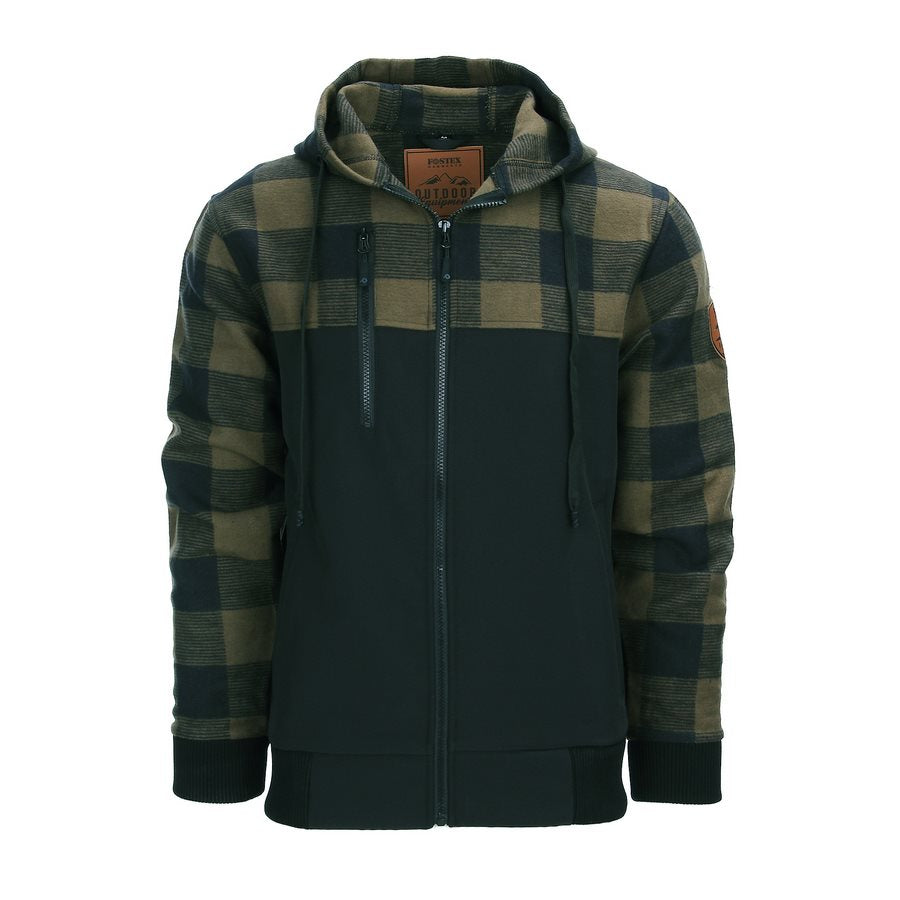 Sudadera LUMBERSHELL FOSTEX verde y negra con cremallera y detalles softshell