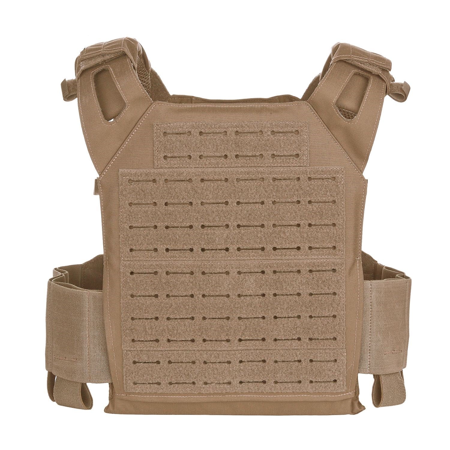 Chaleco táctico modular Cordura 500D color coyote, portaplacas compatible con MOLLE/PALS y placas SAPI