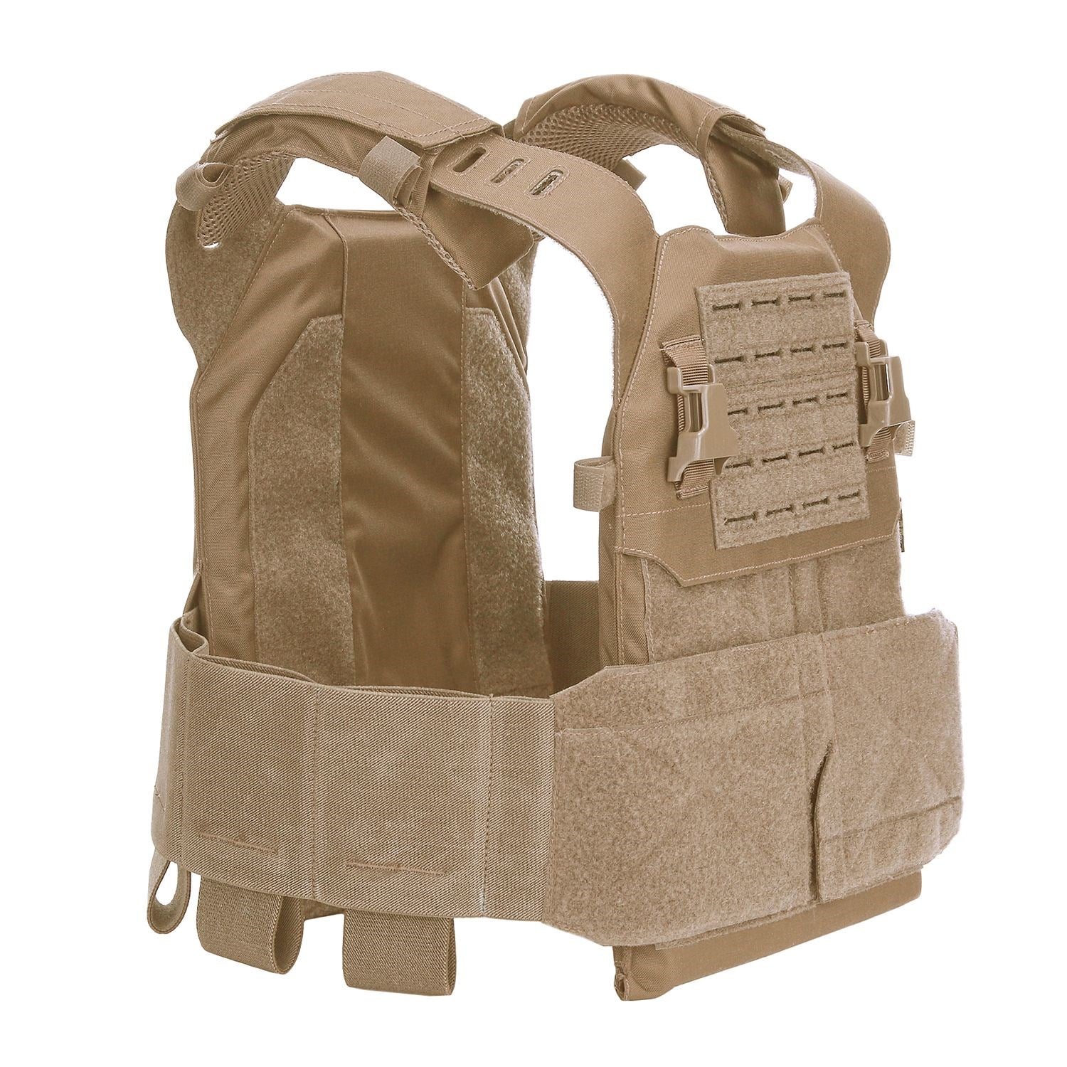 Chaleco táctico modular Cordura 500D color coyote, portaplacas compatible con MOLLE/PALS y placas SAPI
