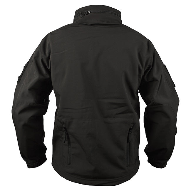 Chaqueta softshell TACTICAL 101 INC negra con bolsillos en mangas y paneles velcro