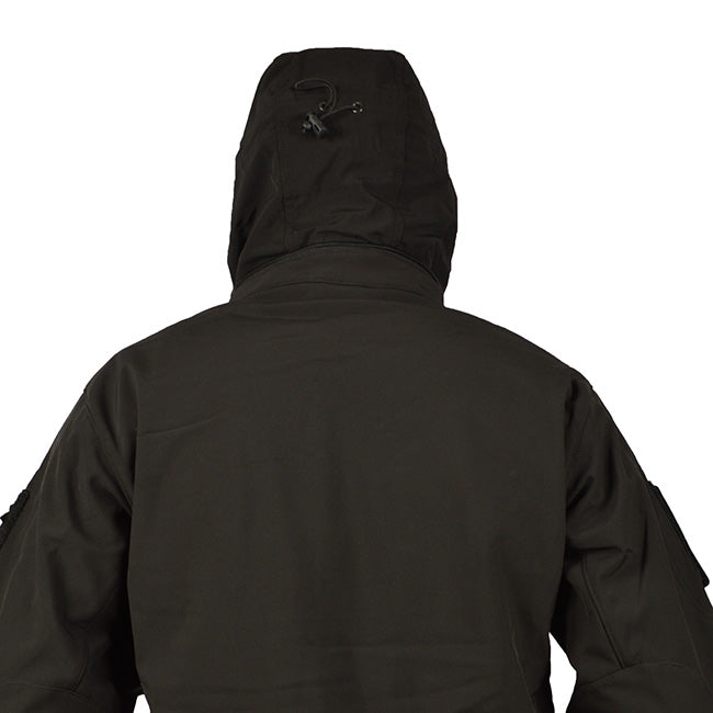 Chaqueta softshell TACTICAL 101 INC negra con bolsillos en mangas y paneles velcro