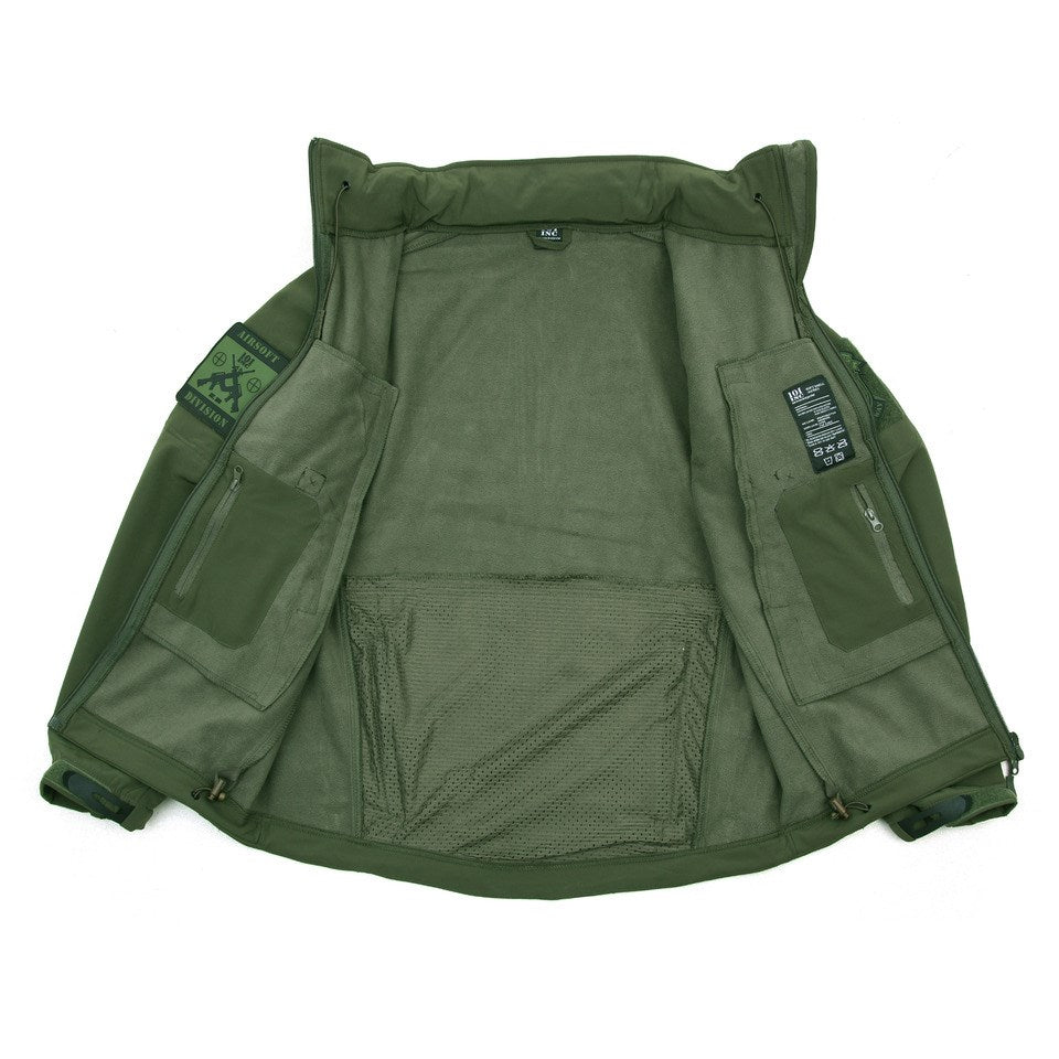 Bunda TACTICA 101 INC Softshell ZEENÁ, chaqueta táctica softshell con bolsillos en las mangas y paneles velcro