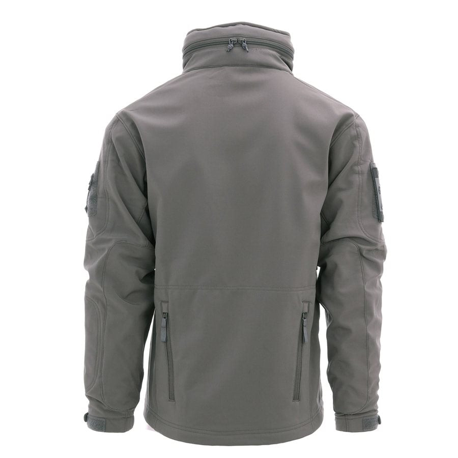Chaqueta softshell táctica TACTICAL 101 INC gris con bolsillos en mangas y paneles velcro para parches