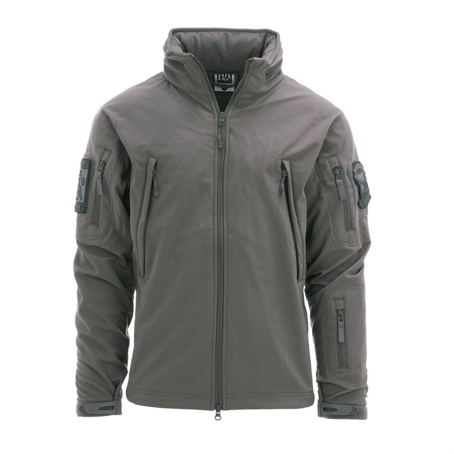 Chaqueta softshell táctica TACTICAL 101 INC gris con bolsillos en mangas y paneles velcro para parches