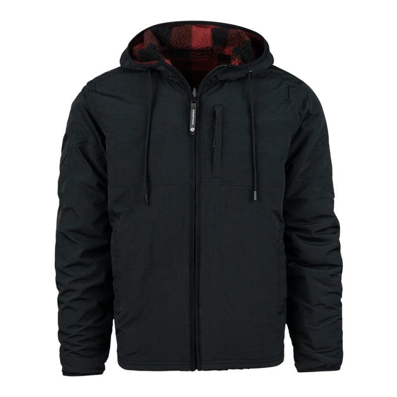 Chaqueta reversible Sherpa Softshell negra y roja con capucha ajustable