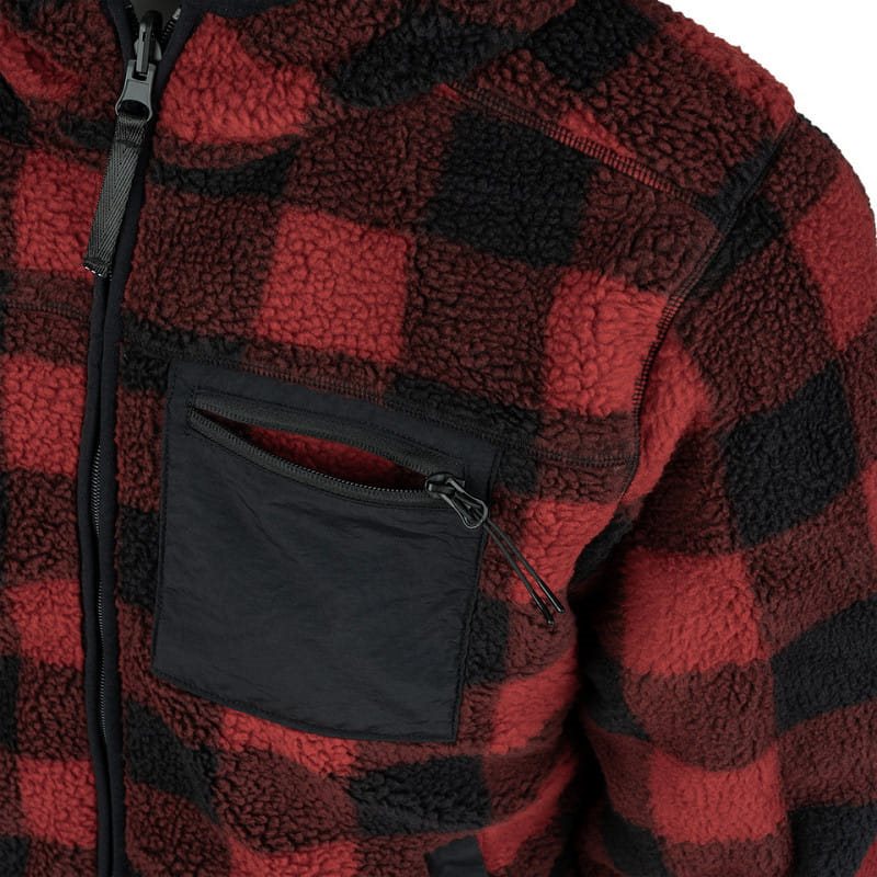 Chaqueta reversible Sherpa Softshell negra y roja con capucha ajustable