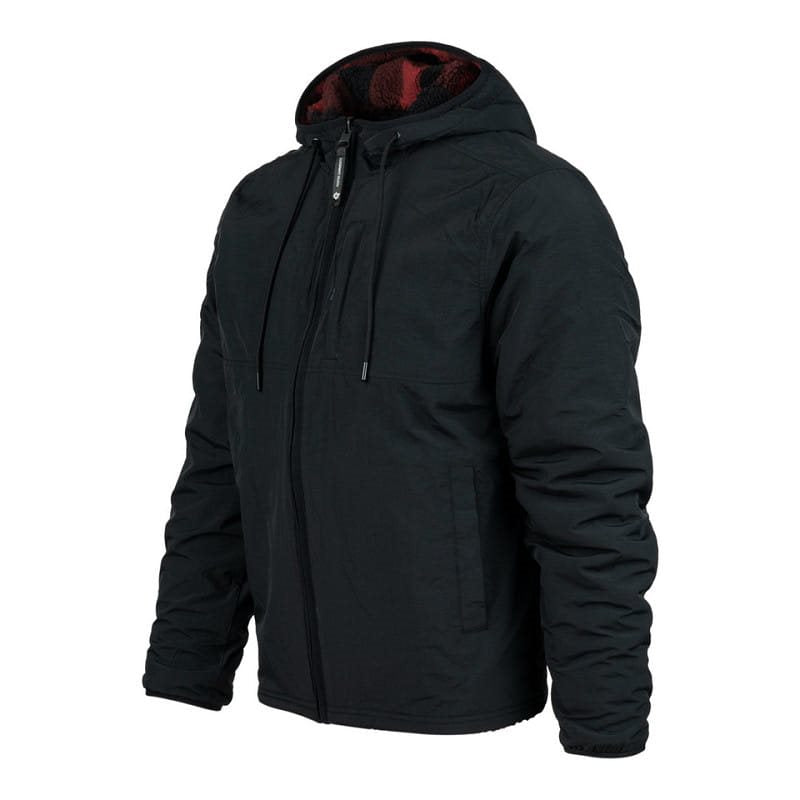 Chaqueta reversible Sherpa Softshell negra y roja con capucha ajustable