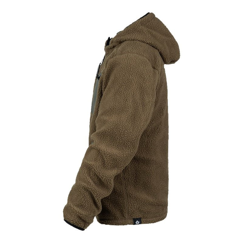 Chaqueta reversible softshell impermeable y sherpa con capucha ajustable coyote/verde