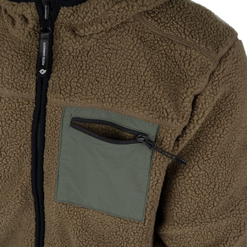 Chaqueta reversible softshell impermeable y sherpa con capucha ajustable coyote/verde
