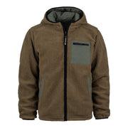 Chaqueta reversible softshell impermeable y sherpa con capucha ajustable coyote/verde
